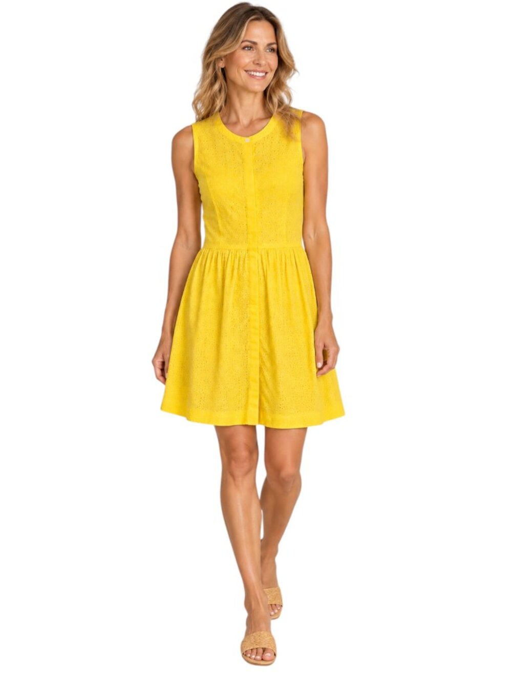 J. by J. Crew Yellow Cotton Eyelet Sleeveless Mini Dress